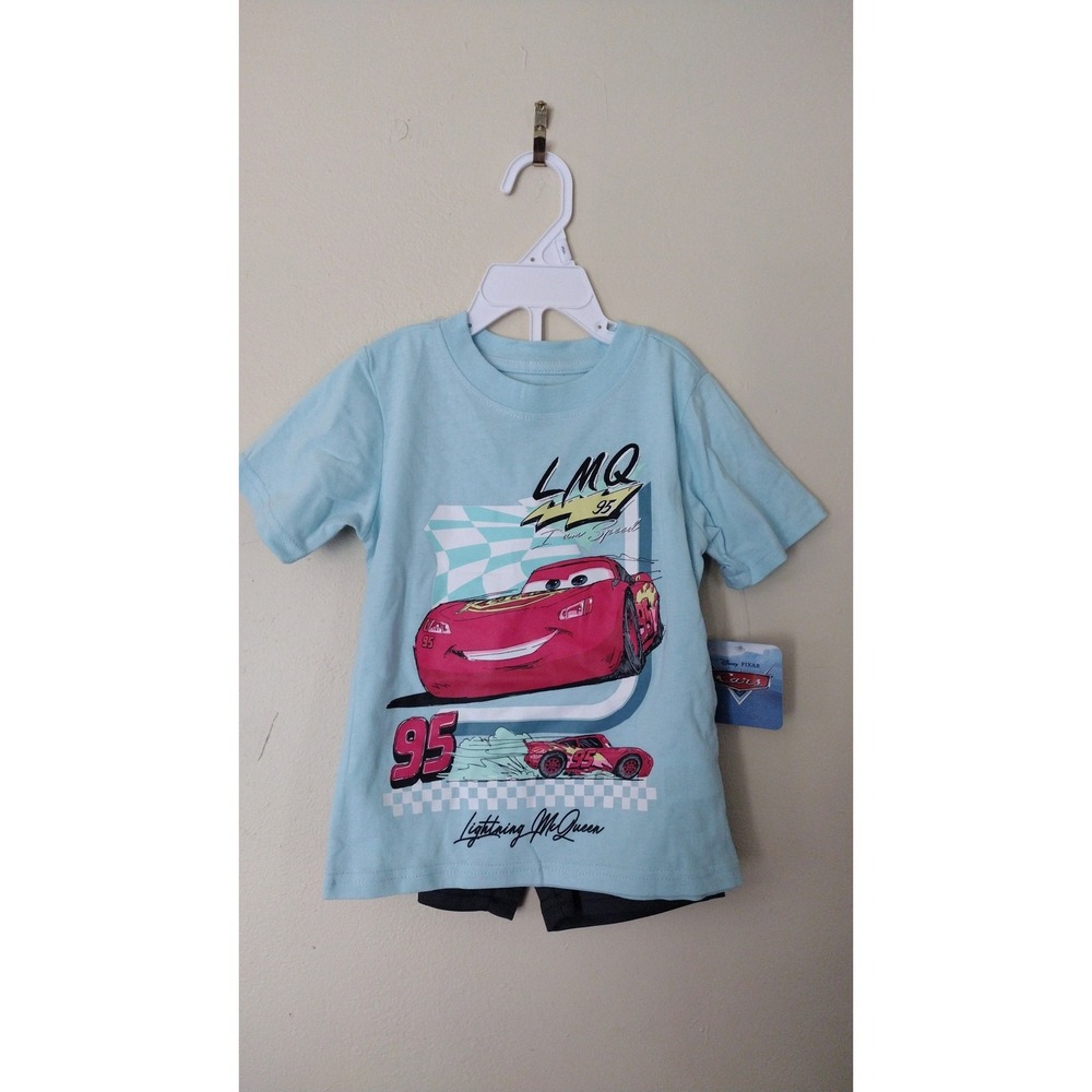 Disney Pixar Cars Lightning McQueen Blue Gray 2-Piece Shorts Set 2T NWT